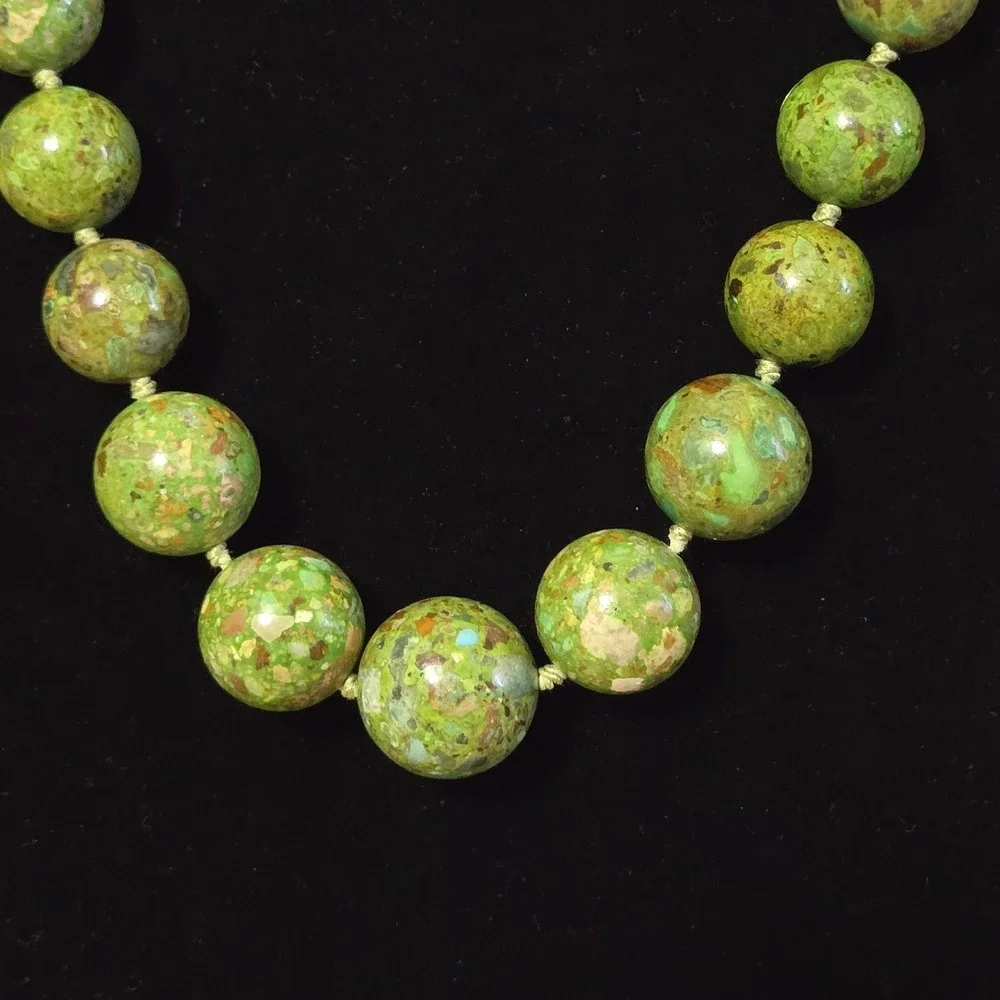 AIL Aluma Green Turquoise Mosaic Graduated Bead Sterling Silver Necklace 28